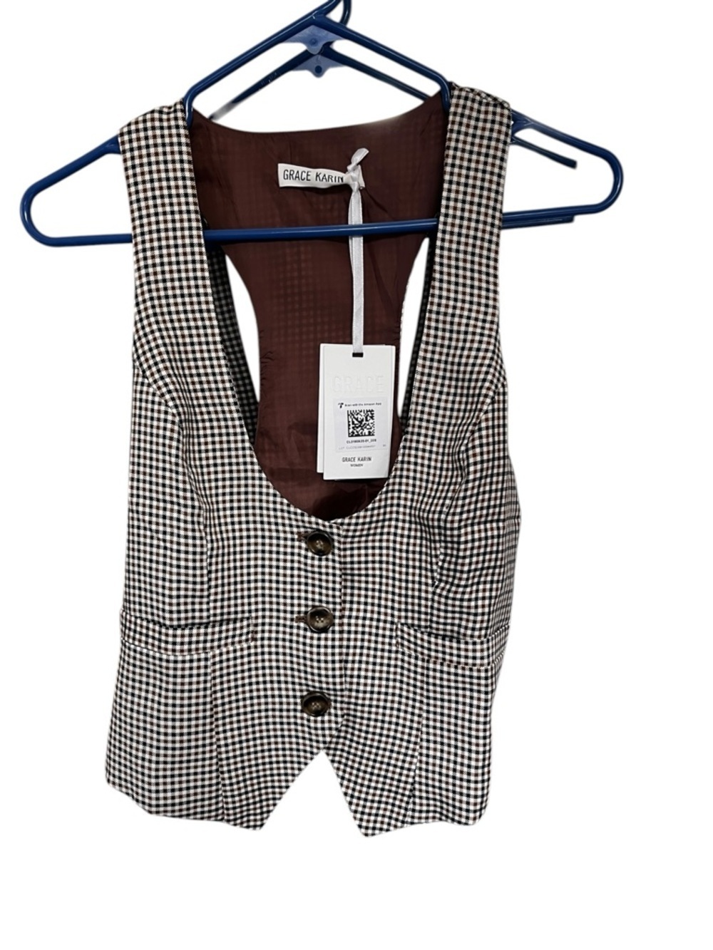 Grace Karin Black and White Gingham Vest